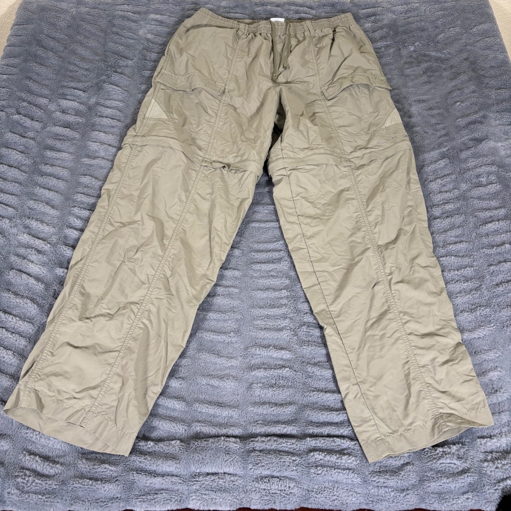 Columbia PFG Mens L 32L Convertible Cargo Pants Khaki Tan Nylon FM 8053 Fishing